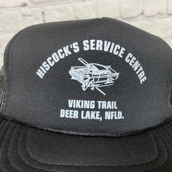 Vintage Trucker Hat Mesh 90s Cap Black HISCOCK'S Service Centre Viking TRL NFLD - Picture 6 of 8